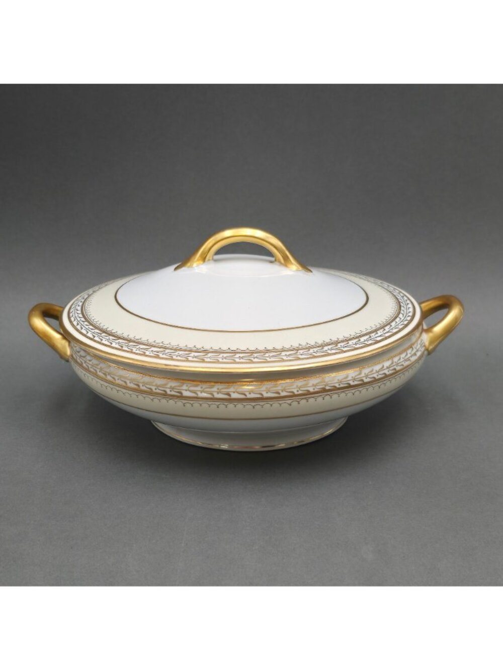 Antique Noritake Chanfaire Covered Vegetable Tureen Round Gold Trim 10" - Picture 4 of 13